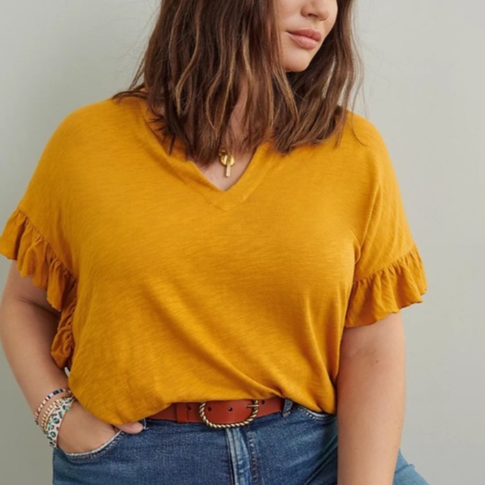 Anthro Leila Notch-neck Mustard Yellow tee